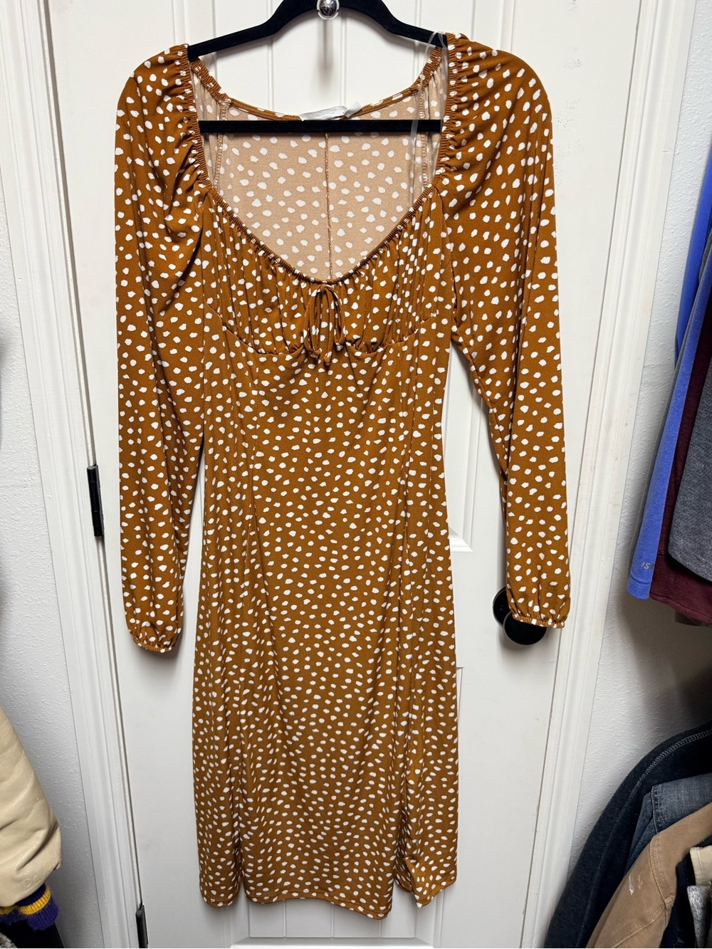 Lush Mustard Polka Dot Long Sleeve Scoop Dress